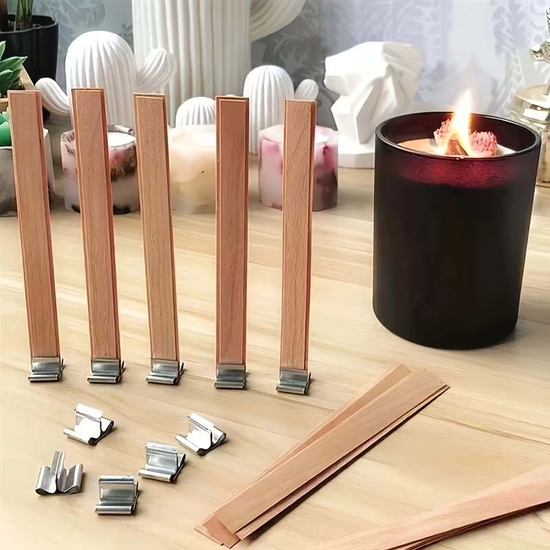 Candle Making Wicks - 20pcs Wooden Candle Wicks with Metal
